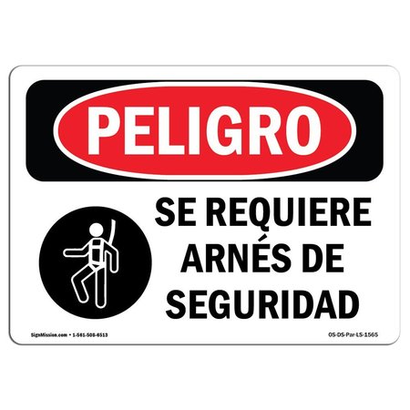 SIGNMISSION OSHA Sign, Harness Required Spanish, 5in X 3.5in Decal, 5" W, 3.5" H, Harness Required Spanish OS-DS-D-35-LS-1565